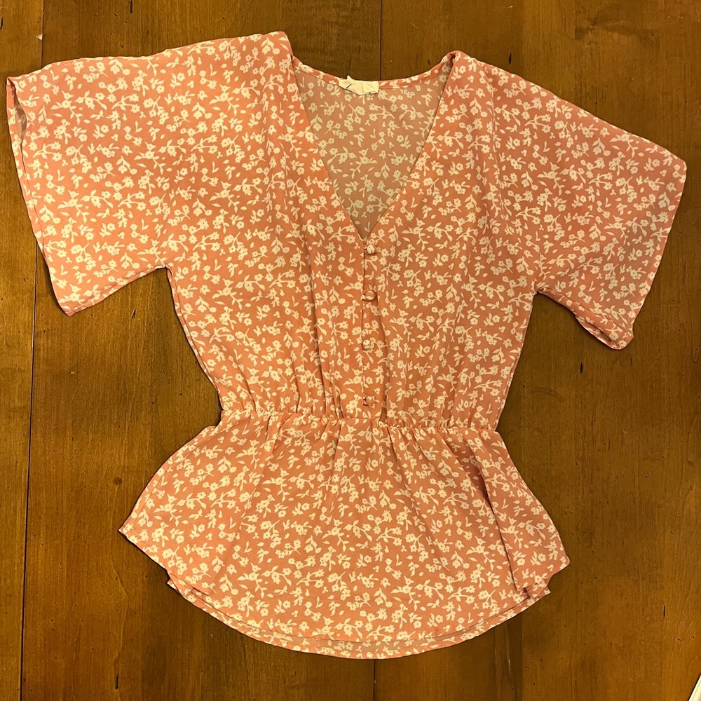 Sienna Sky Pink Peplum Blouse with Flutter Sleeves